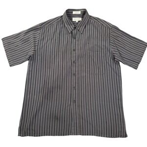 Vintage Eighty Eight Mens Medium Gray Geometric Stripe Rayon Blend Shirt Korea